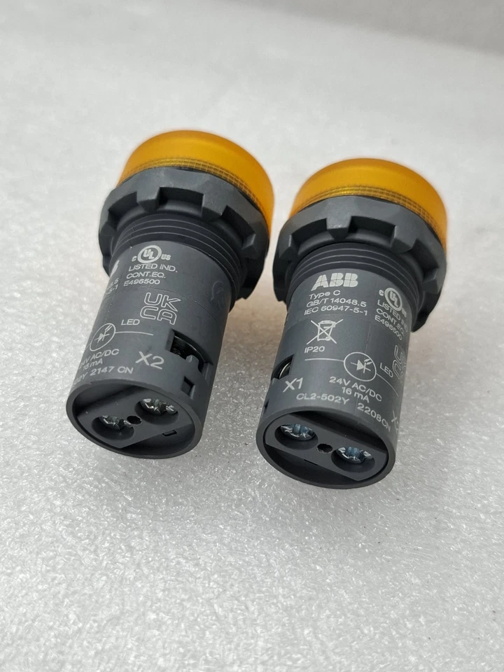 2x ABB PANEL MOUNT LED PILOT LIGHT TYPE C- YELLOW (GB/T 14048.5) - NEW 24 AC/DC